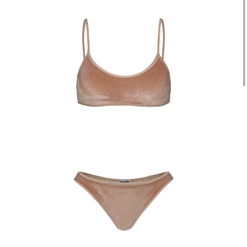 Noodle Shop ANINE Desert Rose Blush Pink Ribbed Velour Bikini Top & Bottoms Sz M